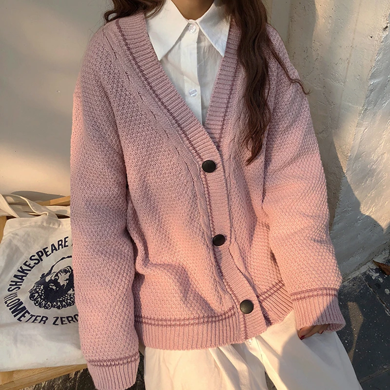 Женский трикотажный кардиган с длинным рукавом белый или розовый свитер в