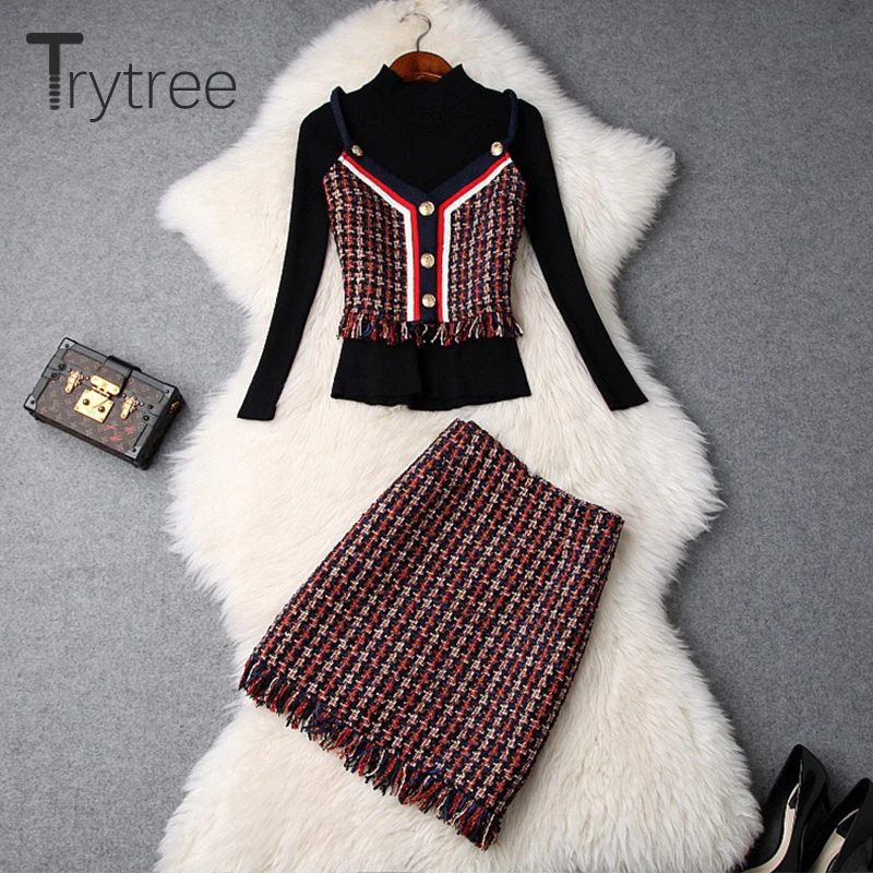 Осенне зимний женский комплект из трех предметов Trytree повседневная водолазка