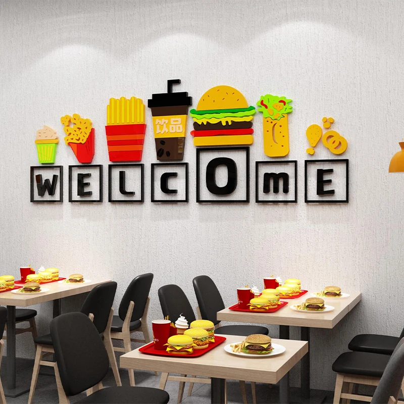 

Burger Shop Wall Decoration Stickers Personalized Background Wall Of The Counter Of The Milk Tea Fried Chicken Shop Decor 1 Set