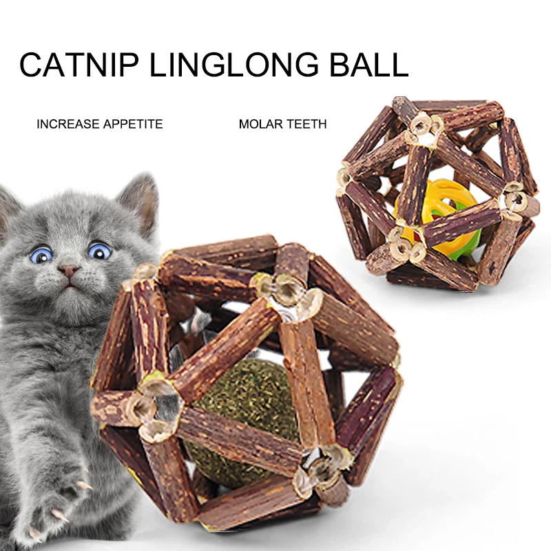 

Pet Catnip Ball Toys Interactive Toy Cleaning Cats Teeth Stomach Safety Healthy Cats Mint Wooden Balls Teaser Toy Pets Supplies