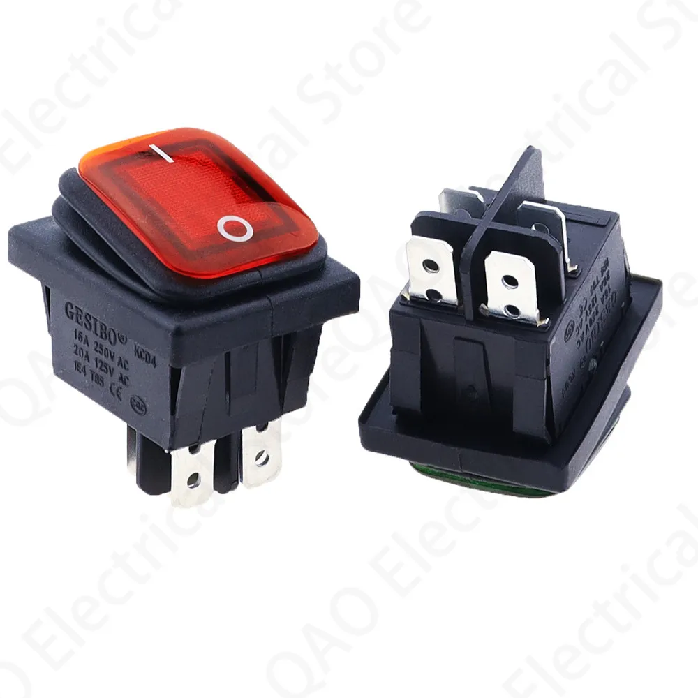 KCD4 20A/250V 4 Pin DPST IP67 море светодиодный Водонепроницаемый кулисный переключатель с 12V
