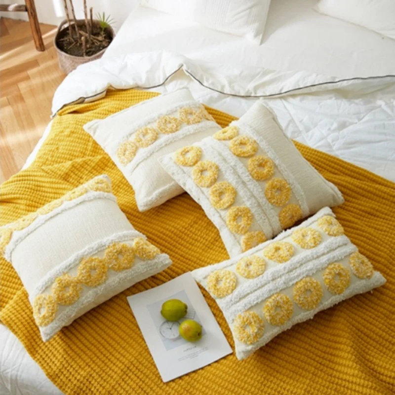 

4Pack Yellow Circle Embroidery Pillowcases 45X45cm/30X50cm Chenille Square Cushion Cover Pillow Cover Home Decor