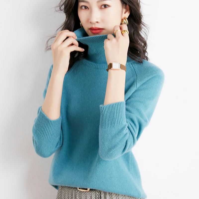 

2021 new high lapel sweater women loose solid color bottoming shirt fall/winter pullover inner knit sweater top