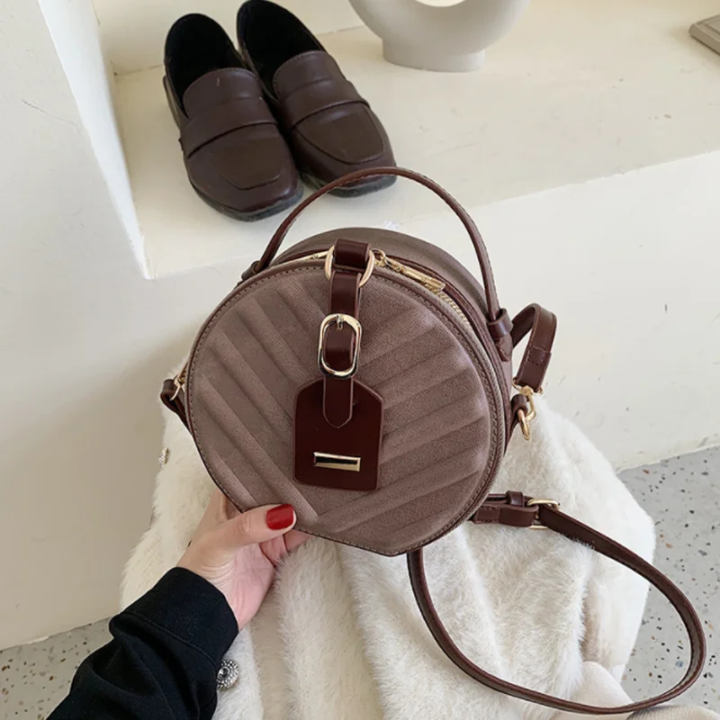 Винтажная круглая дизайнерская сумка через плечо из искусственной кожи для