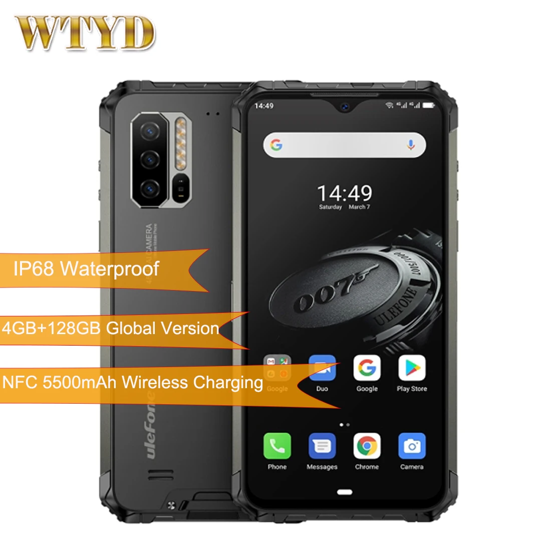 Смартфон Ulefone Armor 7E защищенный 4G 128 ГБ 8 ядер Android 9 0 48 МП IP68 NFC Беспроводная зарядка -