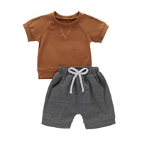2 pcs infant baby boys clothes casual outfits baby short sleeve round neck t shirt shorts with pocket drawstring