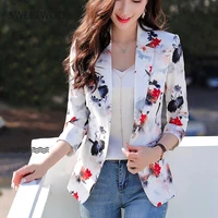 blazer women and jackets 2021 ladies tops button pockets office lady printing white pink blazer vintage women pink tops