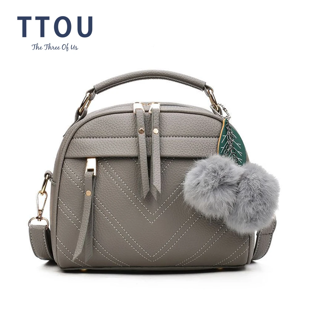 

TTOU Fur Ball Handle Bag Women Tassel PU Leather Handbag Elegant Crossbody Bags Fashion Brands Shoulder Bag sac main de luxe