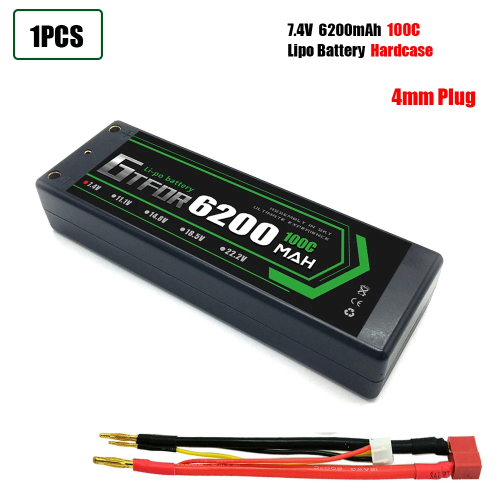 GTFDR-bater&iacute;a Lipo de 6200mAh, 4mm, 7,4 V, 100C/200C 2S LiPo RC, bater&iacute;a Deans XT60 EC5 para RC Evader, coche, cami&oacute;n, Truggy, Buggy, helic&oacute;ptero-1
