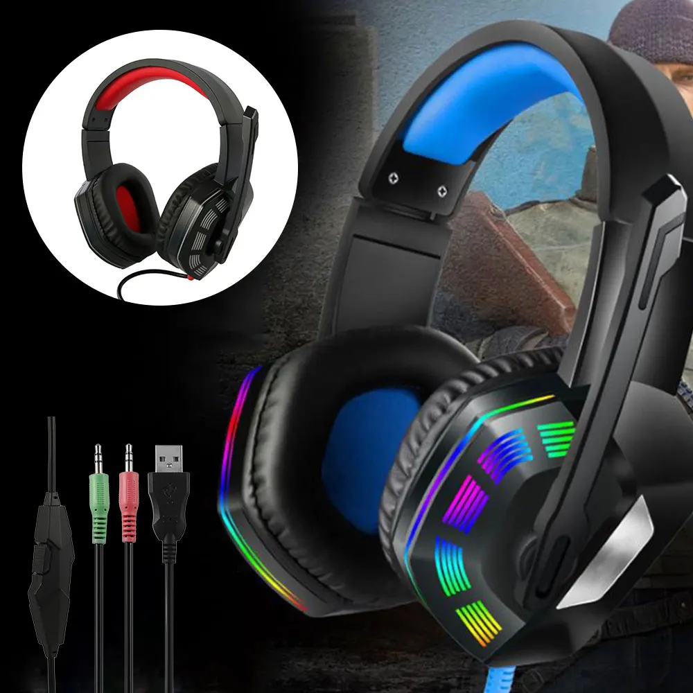 

Professional Led Light Gamer Headset for Computer PS4 Gaming Headphones Adjustable Bass Stereo PC Wired Headset With Mic