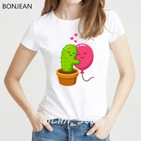 harajuku kawaii cartoon cactus love balloon print funny t shirts valentines day gift tee shirt femme cute top lovely tshirt