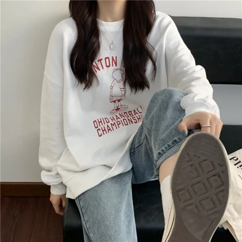 

YTX226 2021 new loose spring and autumn thin white long-sleeved Sweatshirts women