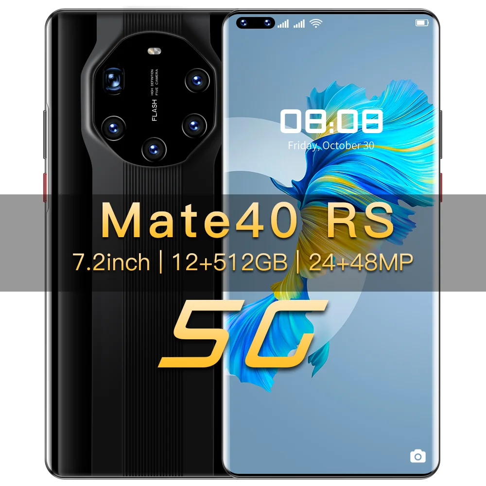 

Newest Mate40 RS Global Version Smartphone 7.2Inch 4k HD Screen Deca Core 5800mAh Dual Sim Card 12GB 512GB GPS WiFi Mobile Phone