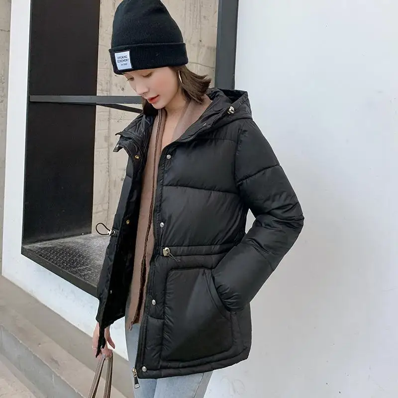 Fitaylor новые зимние хлопковые стеганые короткие куртки теплые с капюшоном однобортные пальто женские повседневные Большие размеры хлопок милая верхняя одежда - Цвет: Black