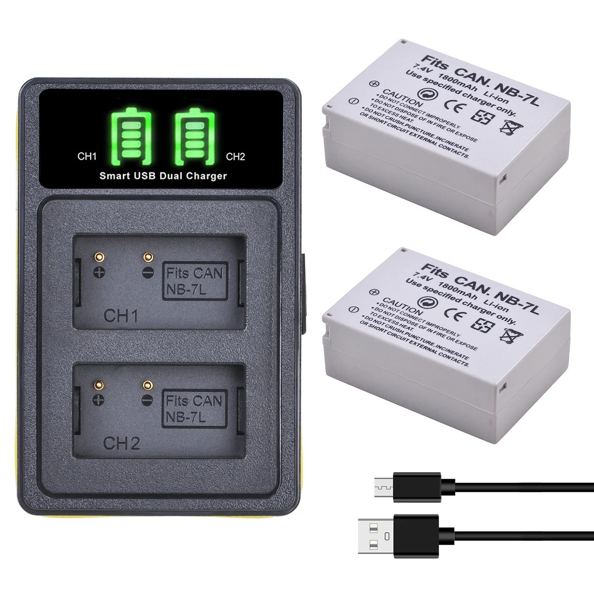 

7.4V 1800mAh NB-7L NB7L NB 7L Li-ion Battery +LED Dual USB Charger for Canon PowerShot G10 G11 G12 SX30 SX30IS Digital Camera