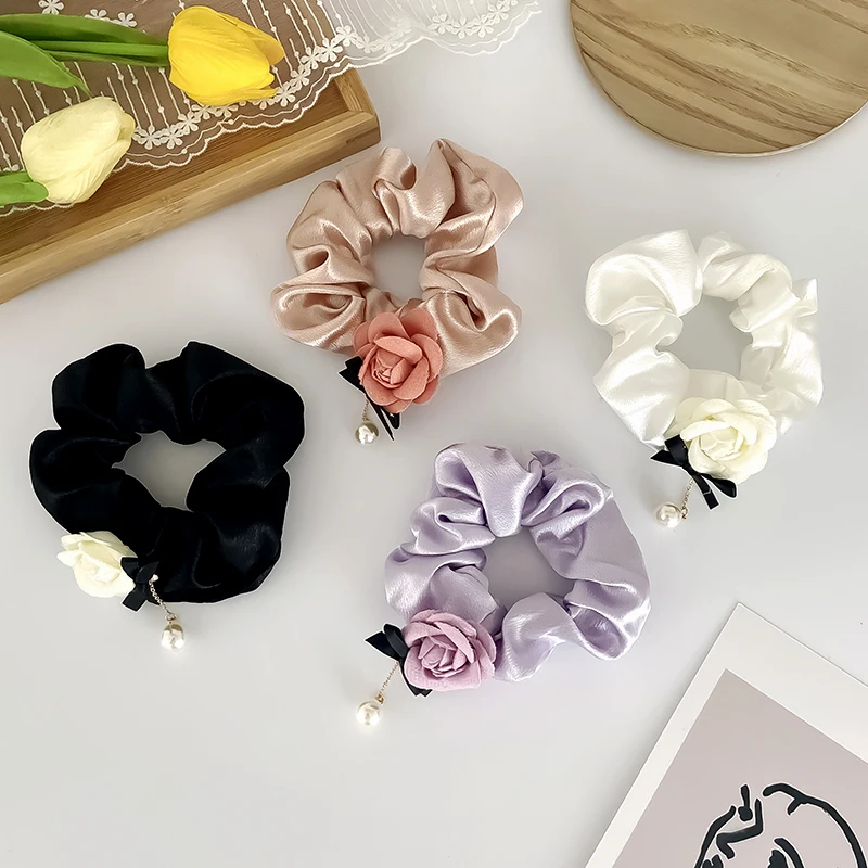 

Новое женское элегантное платье с цветами роз и жемчугом подвеска резинка для волос для девочек милые эластичные резинки для волос резинка ...