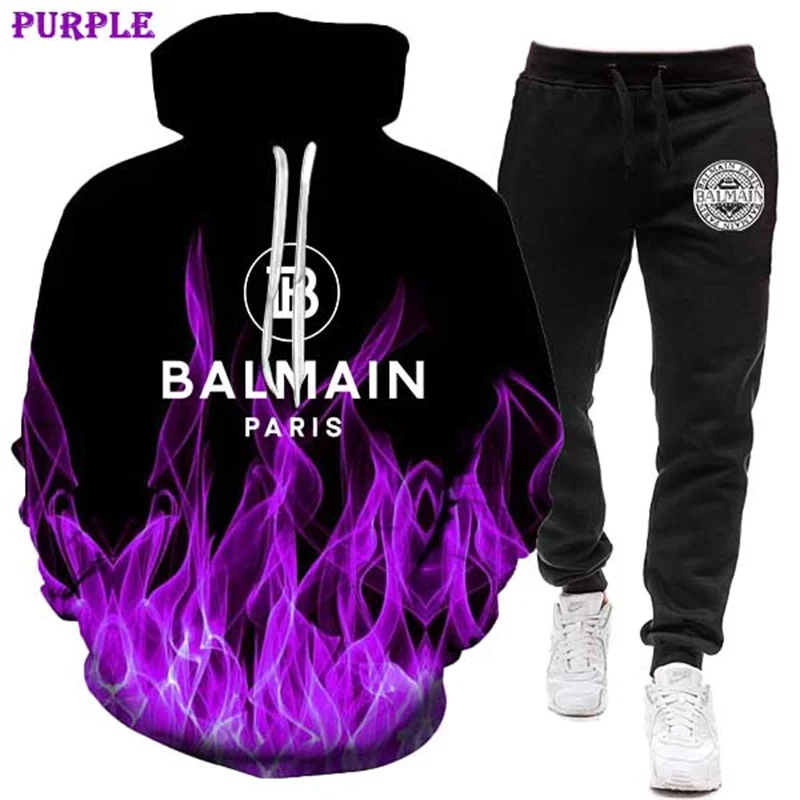 

2021 Spring And Autumn Men's 3D Printing Suit Hooded Sweater Sportswear + Sports Trousers Mens Clothes Sports Leisure Hombre