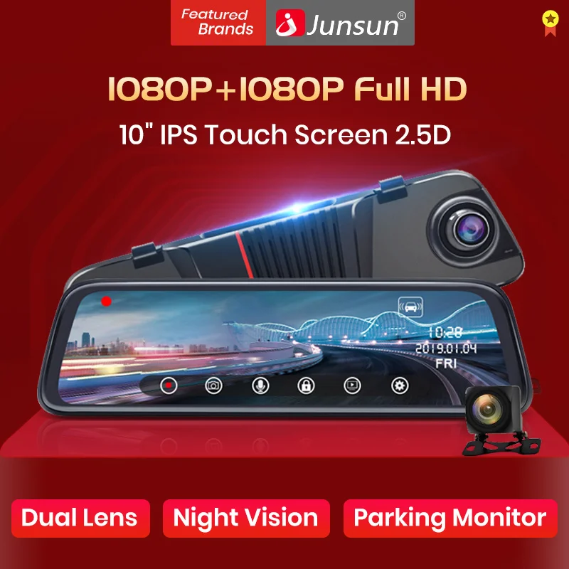 Junsun 10 &quotIPS сенсорный экран 2.5D FHD 1080P Автомобильный видеорегистратор поток зеркало