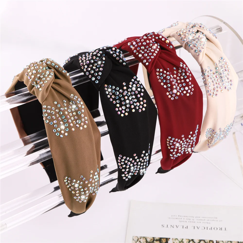 

4PC Fashion Women Girls Solid Cross Knotted Headbands Bezel Bright Diamond Butterfly Hairbands Hair Hoop Hair Accessories Gifts