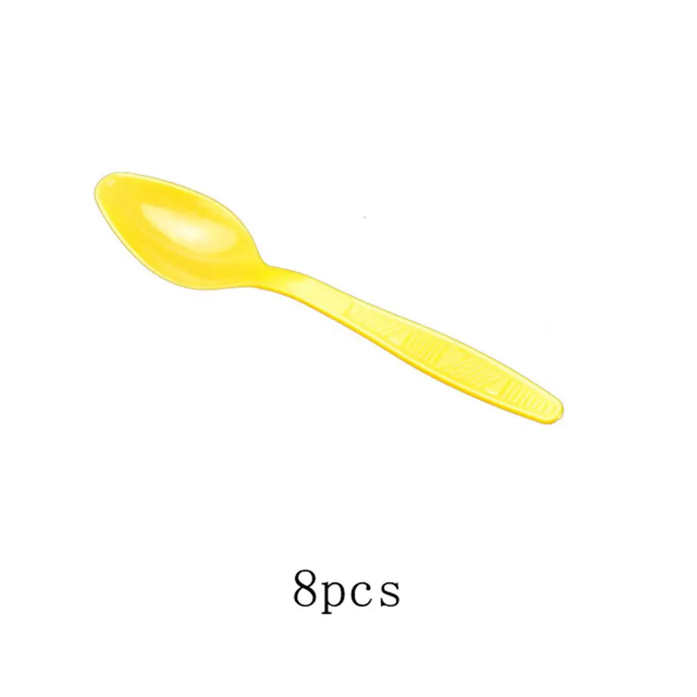spoon 8pcs Радуга Тема набор столовых приборов творческие столовые приборы разноцветная бумага тарелка Тема дня рождения вечерние день рождения - Цвет: spoon 8pcs