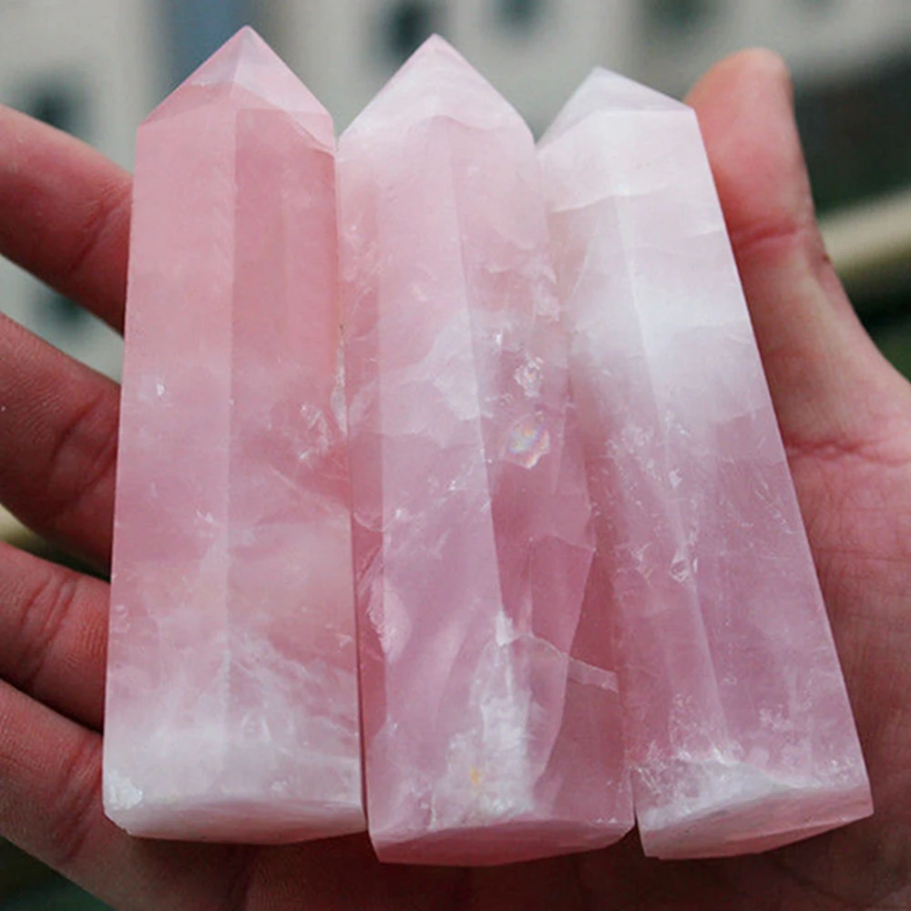 

2021 New Hot Fashion Natural Rock Rose Quartz Crystal Point Healing Stone Pure Color Obelisk Wand Pink 40-100MM