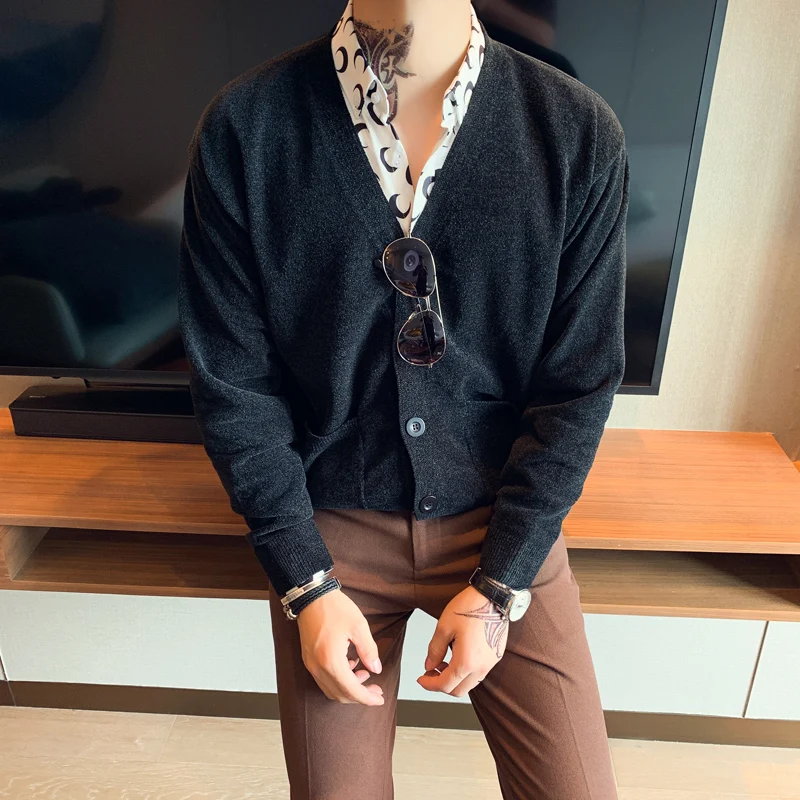 Осенне-зимний мужской кардиган в английском стиле однотонный Повседневный