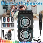 Портативная bluetooth-колонка с микрофоном, цветсветодиодный светодиодная подсветка, перезаряжаемая, для вечеринки, караоке, поддерживает TF-картуUSB FM