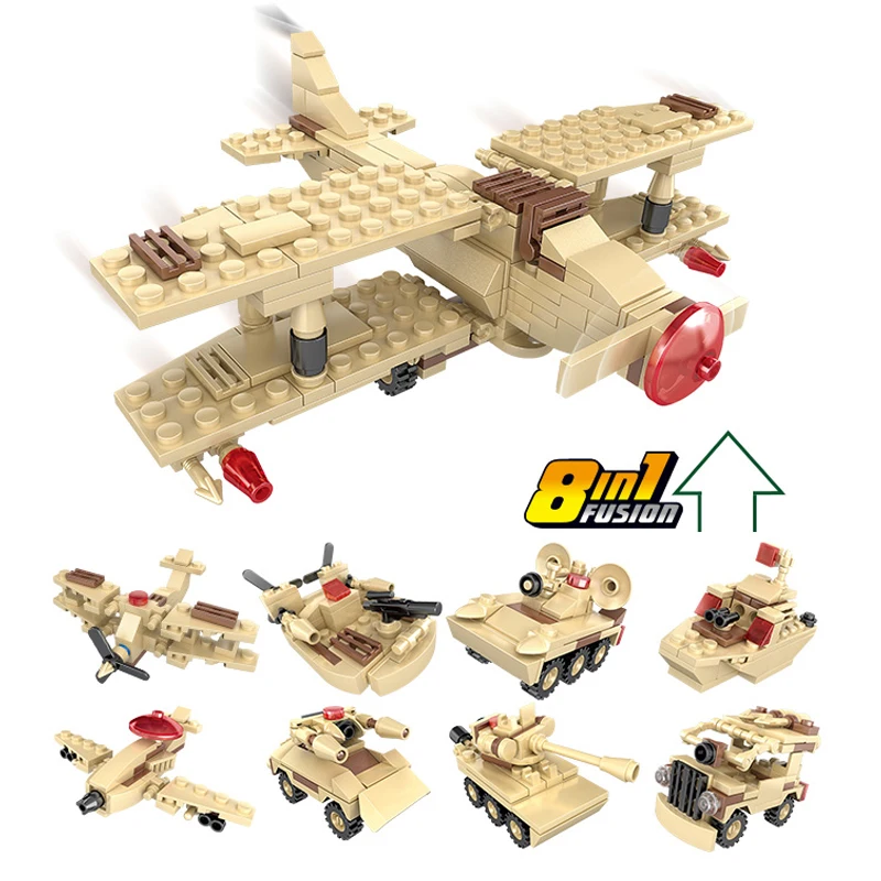 390PCS 8in1 Military Building Blocks Army Series Armed Forces Fighter Landing Craft Radar Car Battleship Bricks Boy Toys | Игрушки и