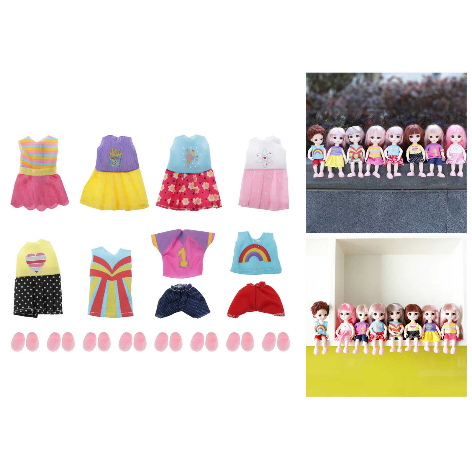 

8 Set Dolls Clothes Outfits with Shoes Fit for 6'' Doll Dress Accessory DIY