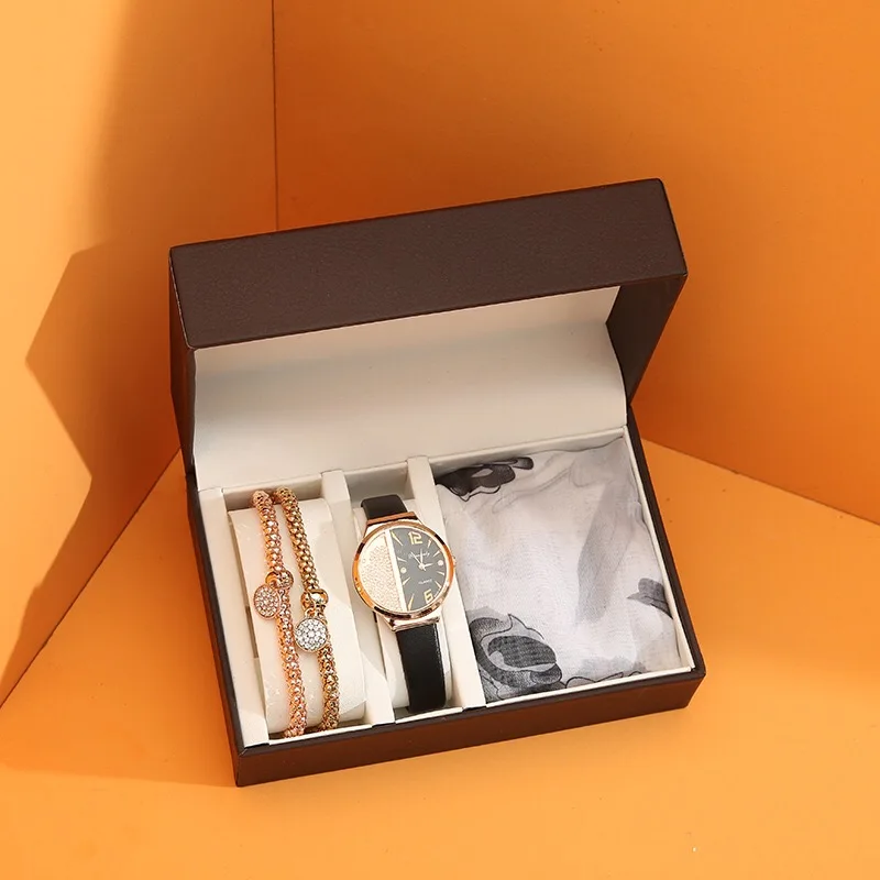 

Women's Quartz Watch Fashion Simple Women Watches With Bracelets Floral Printing Beach Silk Scarf Set Gifts Box For Ladies's