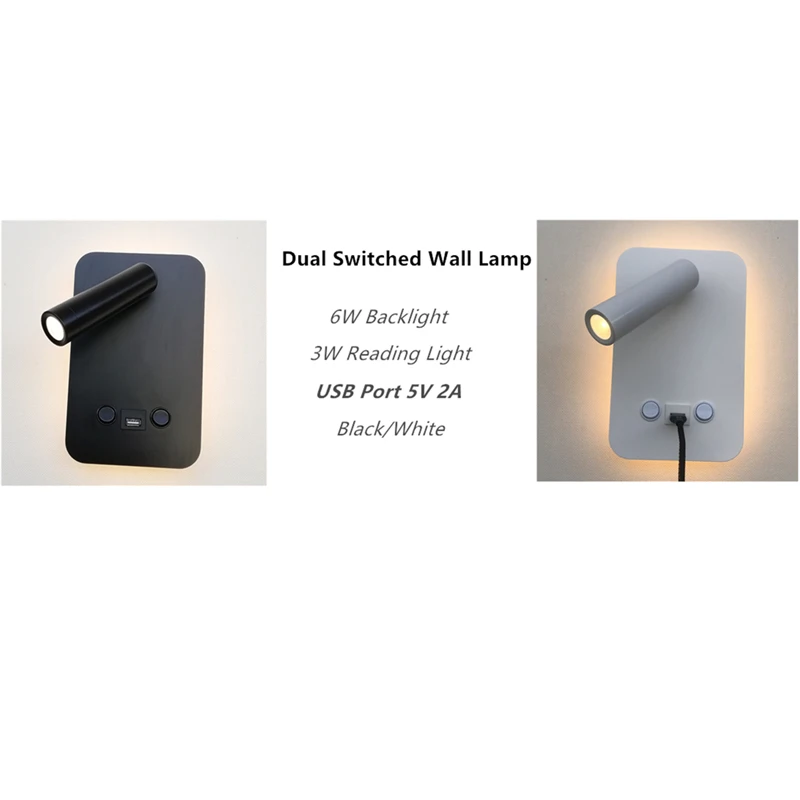 Topoch USB прикроватная лампа белый/черный 5V 2A зарядное устройство 6W светодиодный светильник с 3W гибкий светильник для чтения ВКЛ/ВЫКЛ 2 переключателями