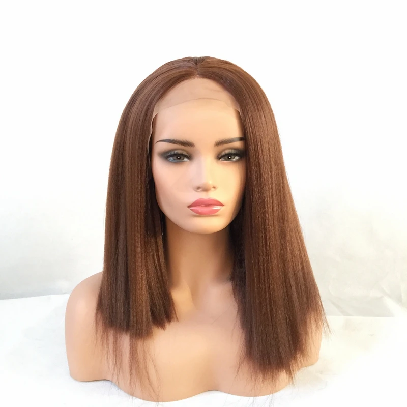 14 дюймов парик яки из черного синтетического кружева короткий безклеевой