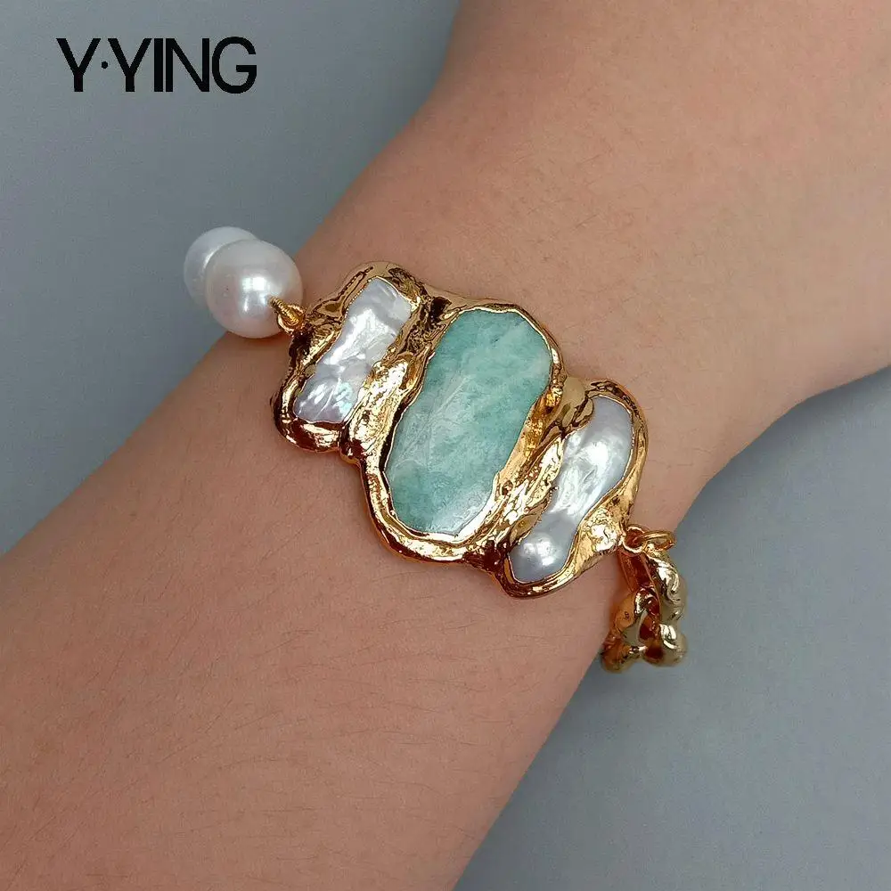 Y.YING Натуральные Искусственные Amazonite Biwa белый жемчуг в форме риса 8 винтажный