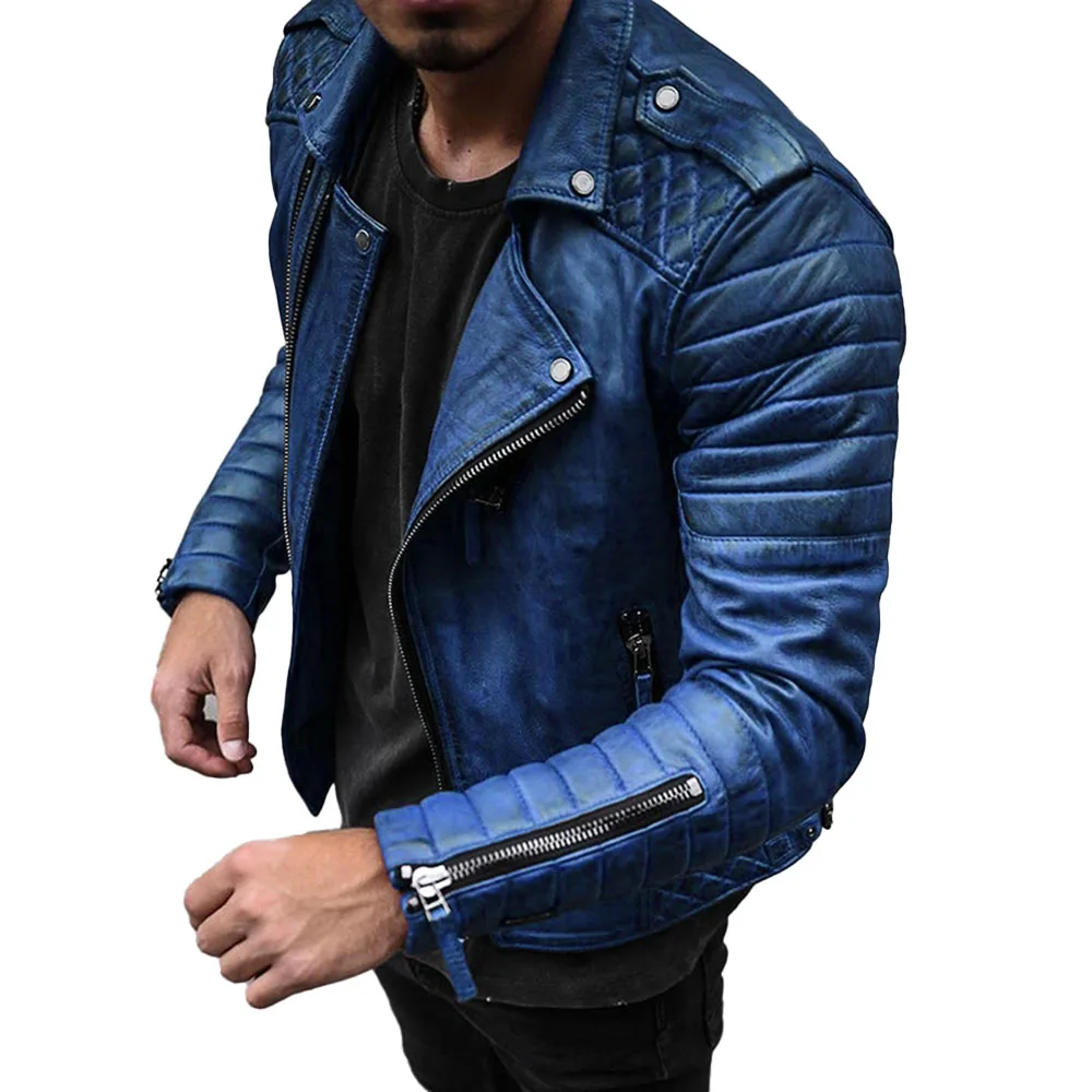 

Nice Autumn Winter Pop Fashion PU Leather Jacket Solid Color Lapel Zipper Europe America Men's Long Sleeve Simplicity Casual