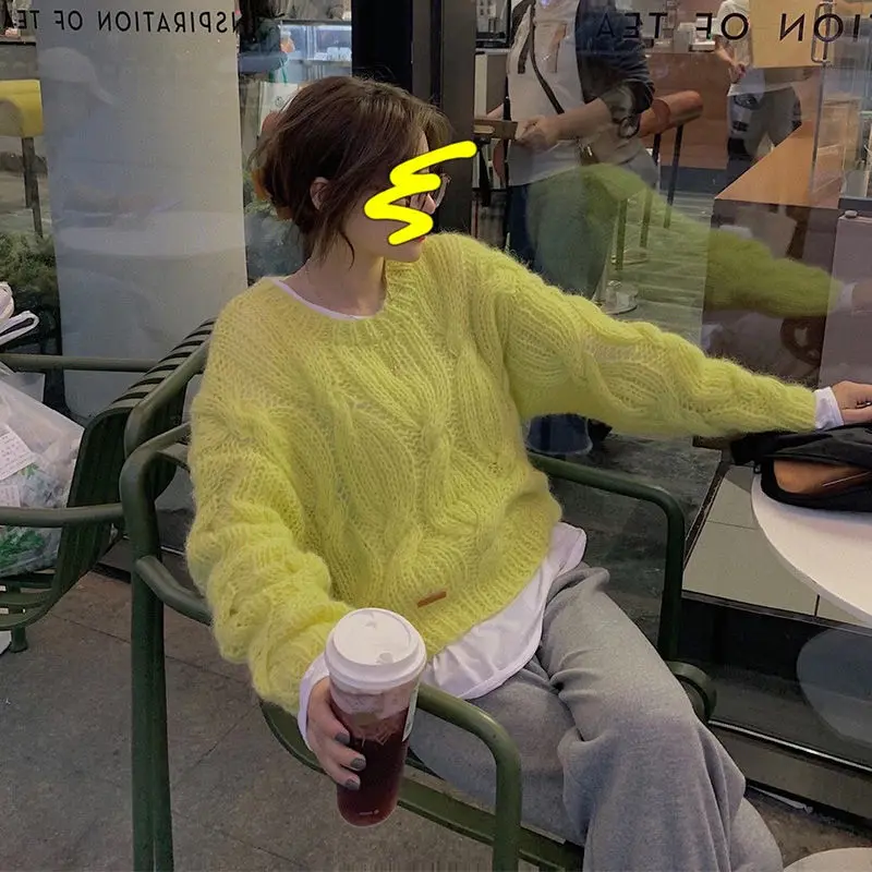 Mohair twist sweater women's loose lazy style autumn 2021 new ins temperament versatile super fairy Knitted Top | Женская одежда