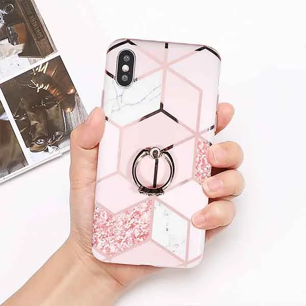 e SUYACS гальванический геометрический мраморный чехол для телефона для huawei P20 P30 Pro mate 30 20 Lite кольцо подставка мягкий IMD чехол для телефона - Цвет: e