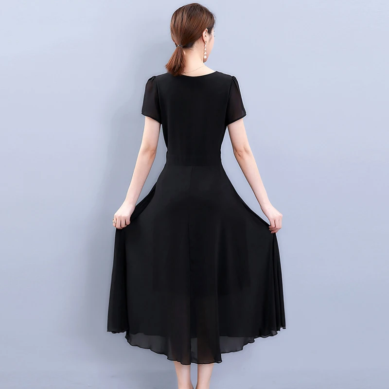 Женское шифоновое красное летнее длинное черное платье макси 2020 корейского