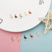 10pcs cute flamingo enamel charms earring bracelet making pendant drop oil bird alloy floating diy jewelry accessories yz794