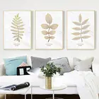 Картина с изображением золотых листьев, домашний декор, Скандинавская Картина на холсте, настенное искусство, современные минималистские плакаты с растениями и принты для декора гостиной