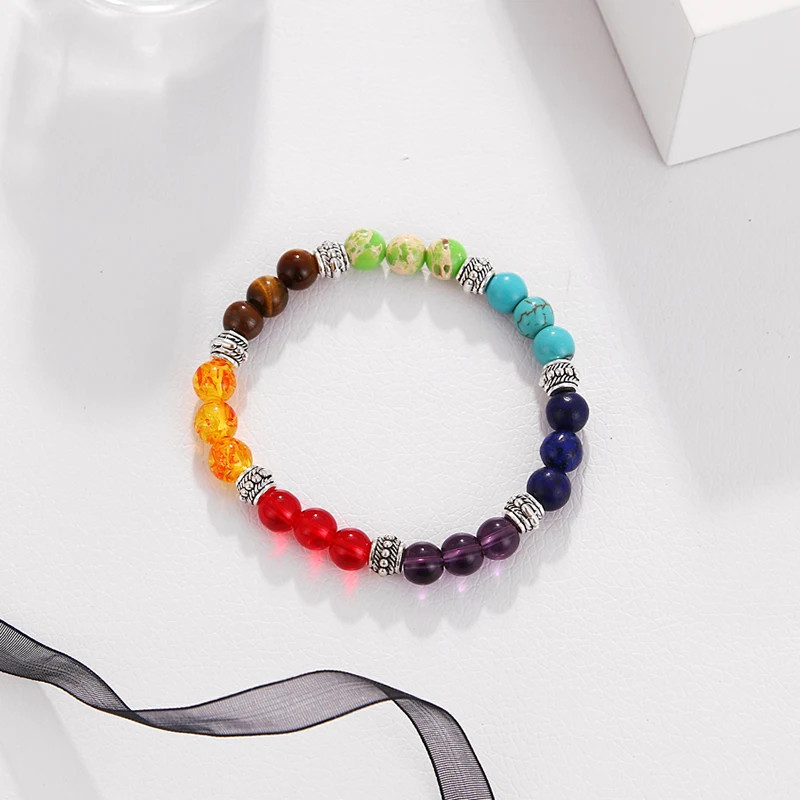 Мужской браслет из 7 чакр черный лавы с лечебными бусинами молитвенный для йоги