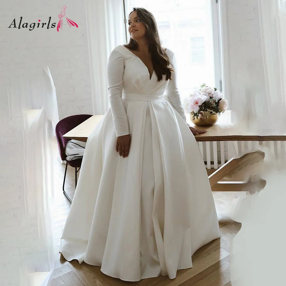 

Plus Size 2023 Wedding Dress White Dress For Bride Long Sleeves Beach Wedding Dresses Oversize Bridal Gown Boho Vestido De Novia