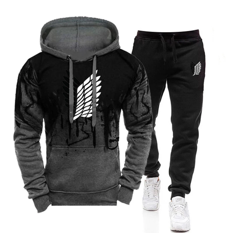 

New Two Pieces Hoodies Men Casual Cotton Fall Winter Warm Hooded Sweatshirts+pants Sets Men's Casual Tracksuit Costume Male Suit