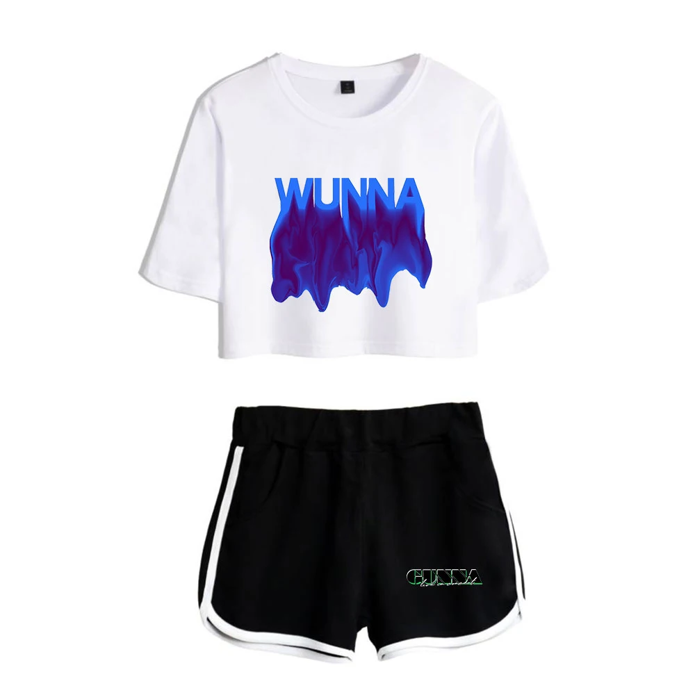 

American Pop Rapper Gunna Tracksuit Female Two Piece Set Women Short Sleeve Crop Top+Shorts Casual Girls Suits Wunna Clothes