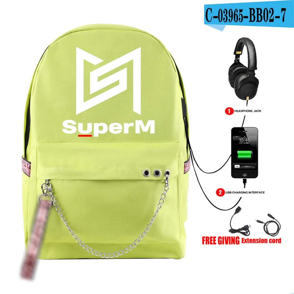 SuperM рюкзак KPOP крутой логотип команды стильный с подвесным орнаментом с USB молнией модный рюкзак для путешествий - Цвет: BB02