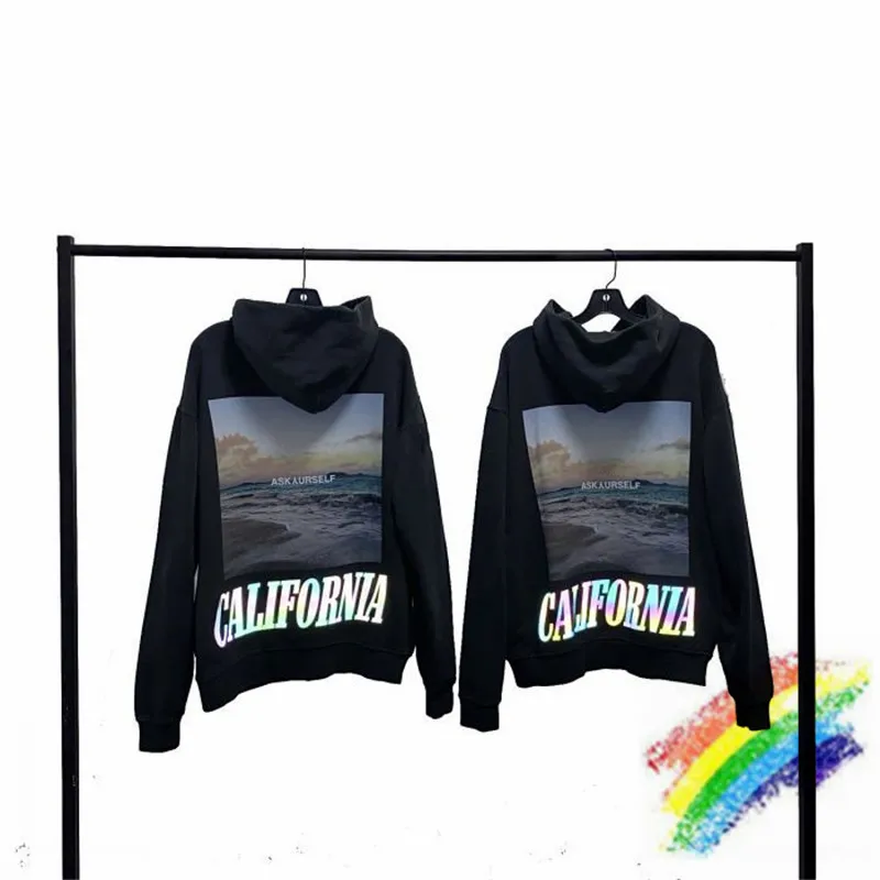 

Heavy Fabric Reflective Askyurself Hoodie Men Women 1:1 Top Quality Colorful California Wave Photos Pullover Hooded