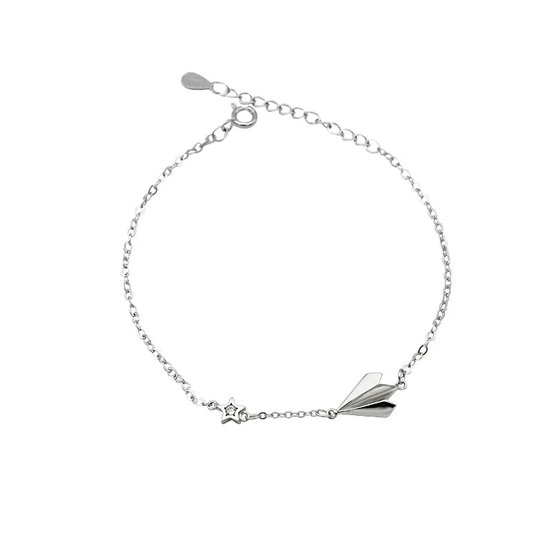 

LKO Exquisite Star Zircon Bracelet 925 Sterling Silver Paper Aircraft Adjustable Chain Link For Women Jewelry Accessories