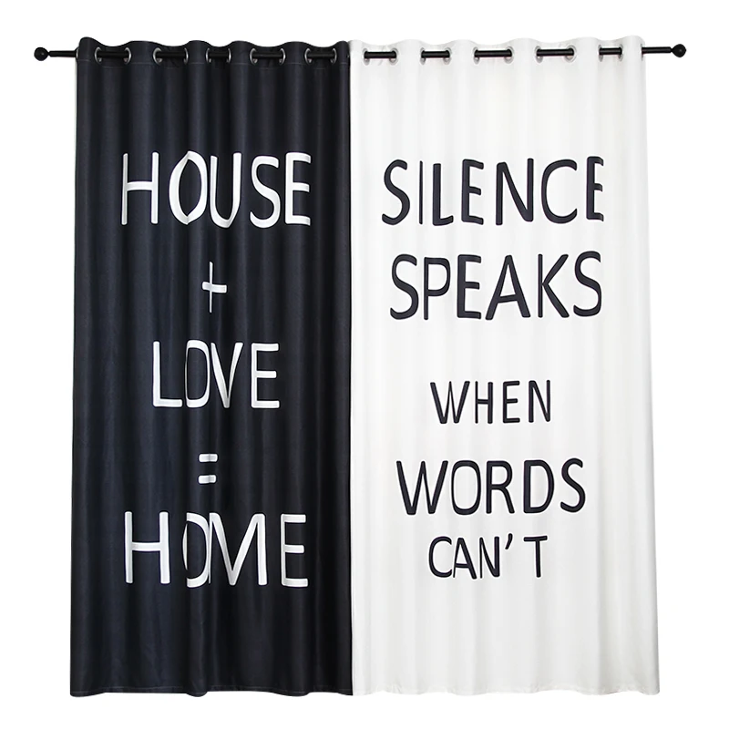 

Northern European-Style Cool Black and White English Lettered Minimalist Modern Shade Curtains for Living Dining Room Bedroom.