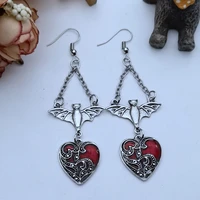 gothic mysterious bat earrings jewelry blood rose heart shaped angel pendant earrings ladies retro earrings