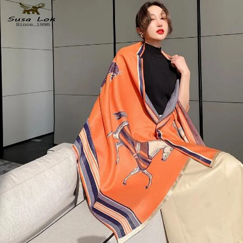 

Женский зимний кашемировый шарф 2021, дизайнерские шали и палантины из пашмины с принтом, плотные теплые женские хиджаб Bufanda, одеяло, палантин...