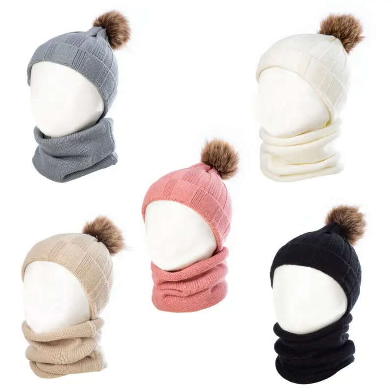 Комплект из 2 предметов новые зимние детские теплые шапки для девочек и мальчиков